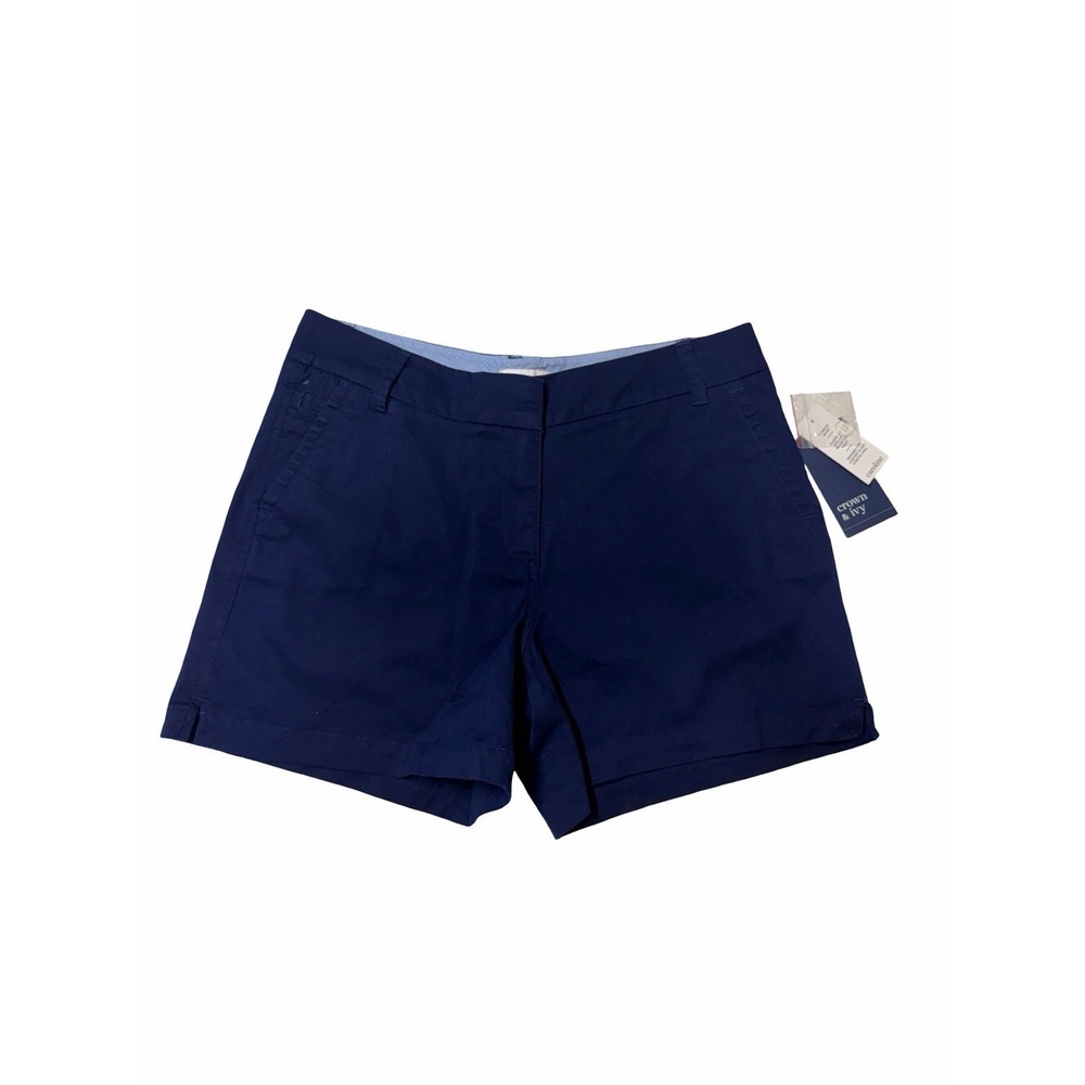 Crown & Ivy Navy Shorts Women's Size 8 NWT Chino Flat Front Preppy Dressy Beach